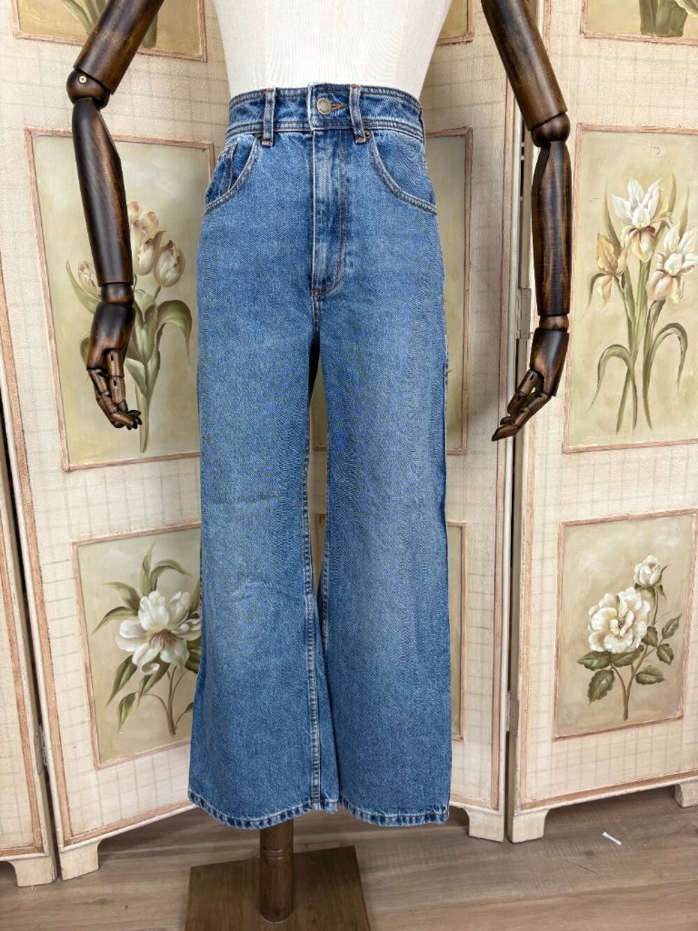 Sezane High Rise Cropped Denim Jeans, Medium Blue